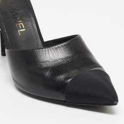 Chanel Black Canvas and Leather CC Logo Mules Size 38.5