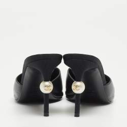 Chanel Black Canvas and Leather CC Logo Mules Size 38.5
