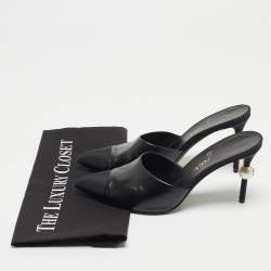 Chanel Black Canvas and Leather CC Logo Mules Size 38.5