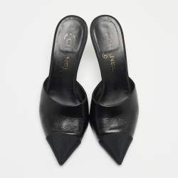 Chanel Black Canvas and Leather CC Logo Mules Size 38.5