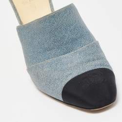 Chanel Blue/Black Denim CC Cap Toe Mules Size 38.5