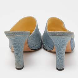 Chanel Blue/Black Denim CC Cap Toe Mules Size 38.5