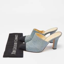 Chanel Blue/Black Denim CC Cap Toe Mules Size 38.5
