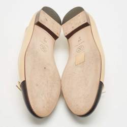 Pre Owned Chanel Beige/Black Leather Bow CC Cap Toe Ballet Flats Size 40