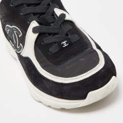 Chanel Black/White Suede and Canvas CC Low Top Sneakers Size 38