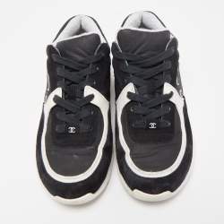 Chanel Black/White Suede and Canvas CC Low Top Sneakers Size 38