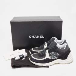 Chanel Black/White Suede and Canvas CC Low Top Sneakers Size 38