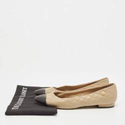 Chanel Beige/Black Quilted Leather Ballet Flats Size 38