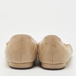 Chanel Beige/Black Quilted Leather Ballet Flats Size 38