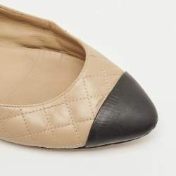 Chanel Beige/Black Quilted Leather Ballet Flats Size 38