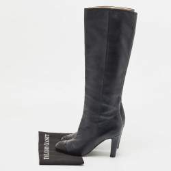 Chanel Navy Blue Leather Cap Toe Knee Length Boots Size 38.5