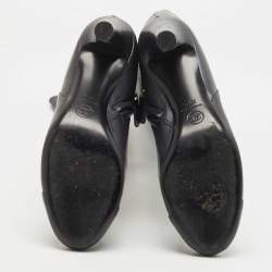 Chanel Navy Blue Leather Cap Toe Knee Length Boots Size 38.5