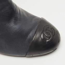 Chanel Navy Blue Leather Cap Toe Knee Length Boots Size 38.5