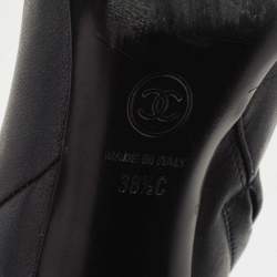 Chanel Navy Blue Leather Cap Toe Knee Length Boots Size 38.5