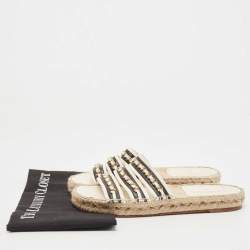 Chanel Black/White Leather Chain-Link Accent Espadrilles Size 38