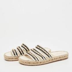 Chanel Black/White Leather Chain-Link Accent Espadrilles Size 38