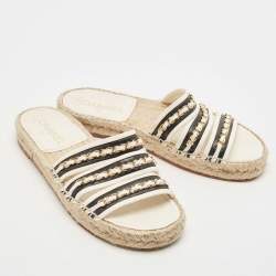Chanel Black/White Leather Chain-Link Accent Espadrilles Size 38