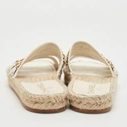 Chanel Black/White Leather Chain-Link Accent Espadrilles Size 38