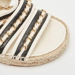 Chanel Black/White Leather Chain-Link Accent Espadrilles Size 38