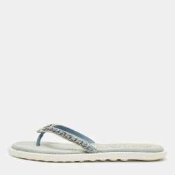 Pre Owned Chanel Blue Denim Thong Sandals Size 38