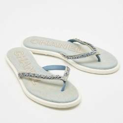 Pre Owned Chanel Blue Denim Thong Sandals Size 38