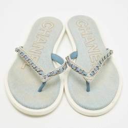 Pre Owned Chanel Blue Denim Thong Sandals Size 38