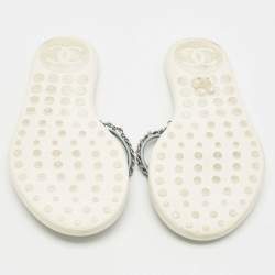 Pre Owned Chanel Blue Denim Thong Sandals Size 38