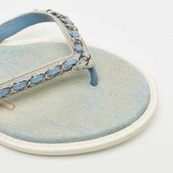 Pre Owned Chanel Blue Denim Thong Sandals Size 38