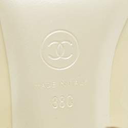Pre Owned Chanel Cream Patent CC Peep Toe Pumps Size 38