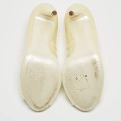 Pre Owned Chanel Cream Patent CC Peep Toe Pumps Size 38