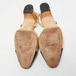 Pre Owned Chanel Beige/Black Leather and Fabric Cap Toe CC D'orsay Slingback Pumps Size 36.5