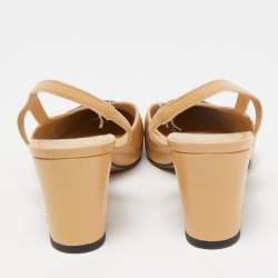 Pre Owned Chanel Beige/Black Leather and Fabric Cap Toe CC D'orsay Slingback Pumps Size 36.5