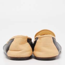 Pre Owned Chanel Black/Beige Leather CC Smoking Slippers Size 39.5