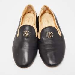 Pre Owned Chanel Black/Beige Leather CC Smoking Slippers Size 39.5