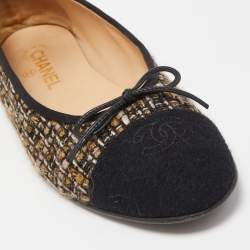 Pre Owned Chanel Multicolor Woven Fabric and Canvas CC Ballet Flats Size 41