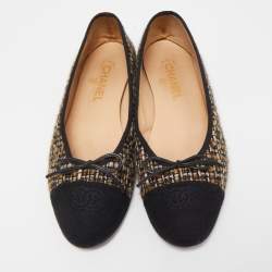 Pre Owned Chanel Multicolor Woven Fabric and Canvas CC Ballet Flats Size 41