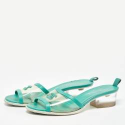 Chanel Green Leather and PVC CC Slide Sandals Size 41