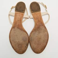 Chanel Beige Leather CC Coin Thong Strap Flat Sandals Size 39.5