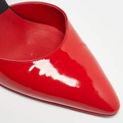 Pre Owned Chanel Red/Black Patent Leather Mary Jane Wedge Pumps Size 38.5