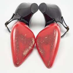 Pre Owned Chanel Red/Black Patent Leather Mary Jane Wedge Pumps Size 38.5