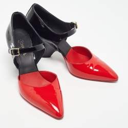 Pre Owned Chanel Red/Black Patent Leather Mary Jane Wedge Pumps Size 38.5