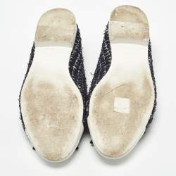 Pre Owned Chanel Black/White Tweed and Patent Leather CC Cap Toe Bow Ballet Flats Size 38.5