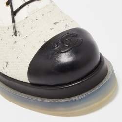 Pre Owned Chanel White/Black Canvas and Leather Cap Toe Oxford Sneakers Size 40