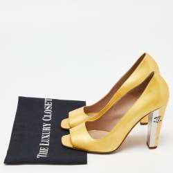 Chanel Yellow Patent Leather CC Open Toe Pumps Size 38