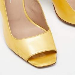 Chanel Yellow Patent Leather CC Open Toe Pumps Size 38