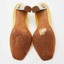 Chanel Yellow Patent Leather CC Open Toe Pumps Size 38