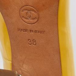Chanel Yellow Patent Leather CC Open Toe Pumps Size 38