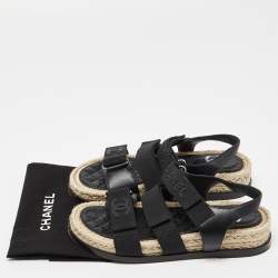 Chanel Black Leather and Grosgrain Velcro Dad Sandals Size 35