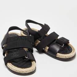 Chanel Black Leather and Grosgrain Velcro Dad Sandals Size 35