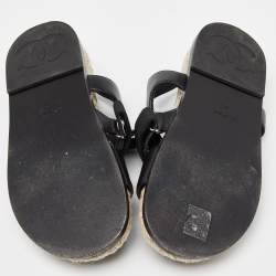 Chanel Black Leather and Grosgrain Velcro Dad Sandals Size 35